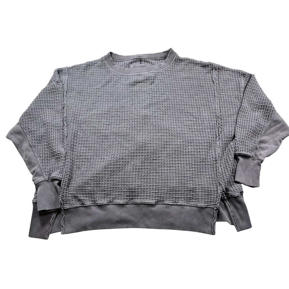 American Eagle Women's XS Gray Waffle Knit Lounge Top Boxy Oversized Sweatshirt